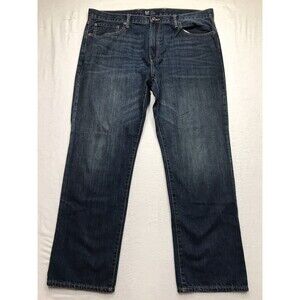GAP Jean Men 38x30 Authentic Straight Dark Wash Whiskered Preppy Academia